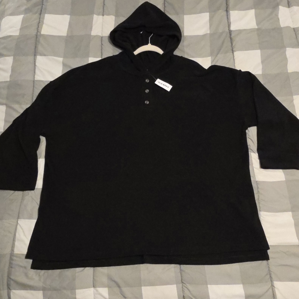 XXL Old Navy Women's Black Hooded Henley Sweater